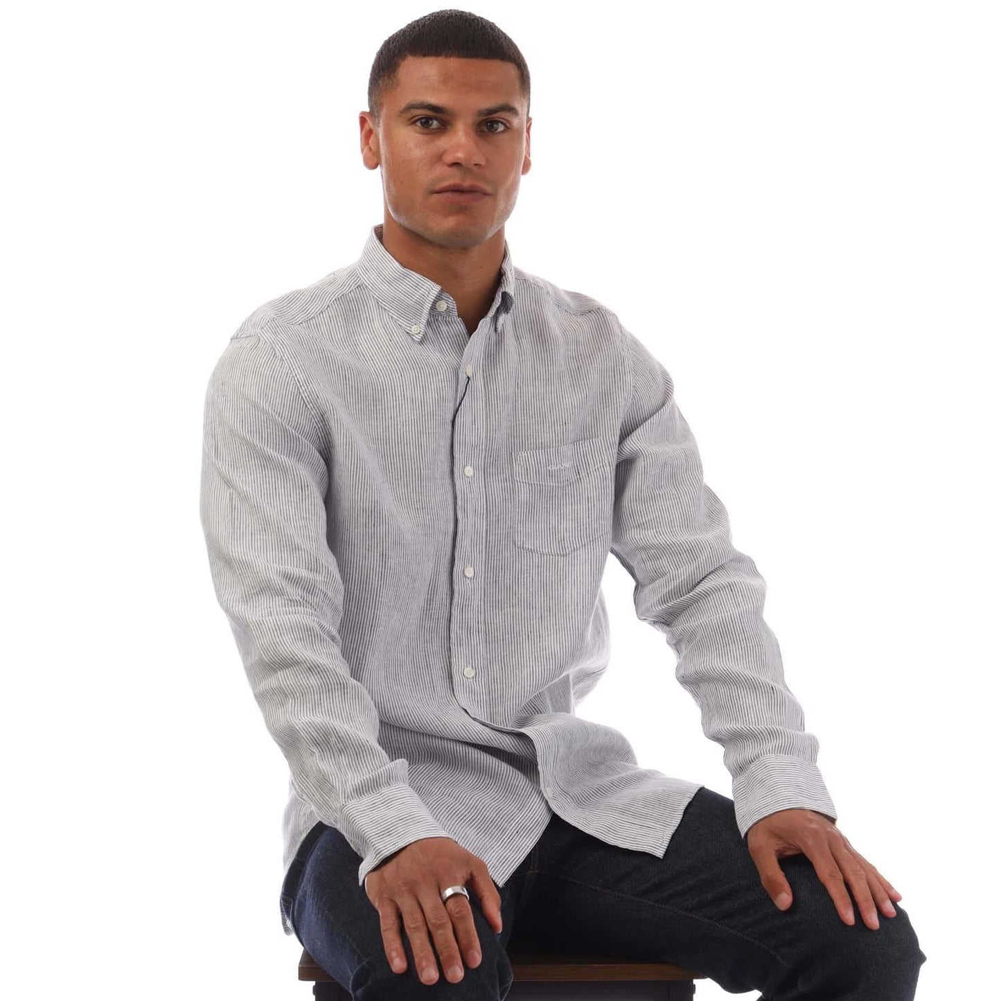 White - Lifestyle - Gant Mens Striped Linen Regular Shirt
