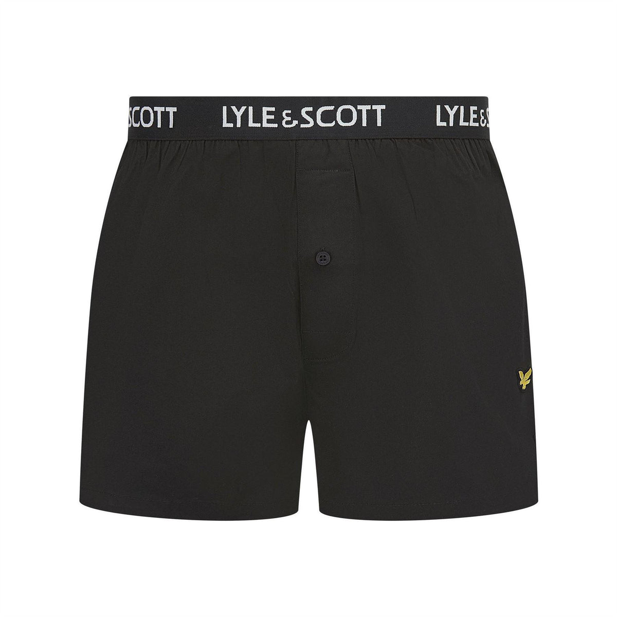 Black - Back - Lyle & Scott Mens Usher Logo Woven Boxer Shorts (Pack of 2)