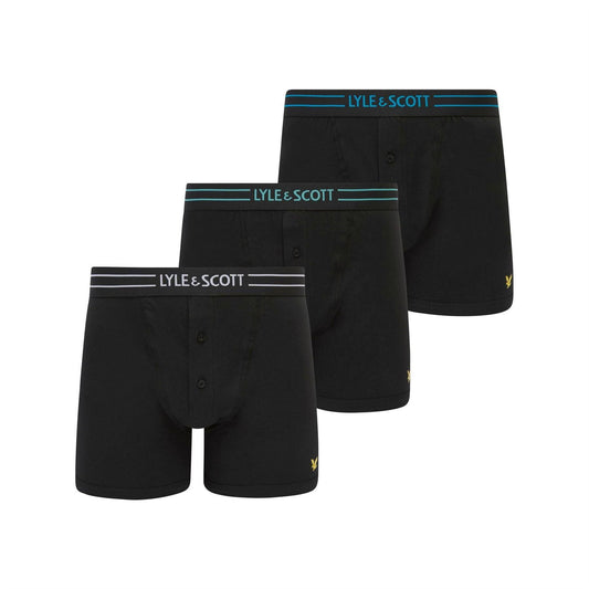Black - Front - Lyle & Scott Mens Lewis Button Fly Boxer Shorts (Pack of 3)