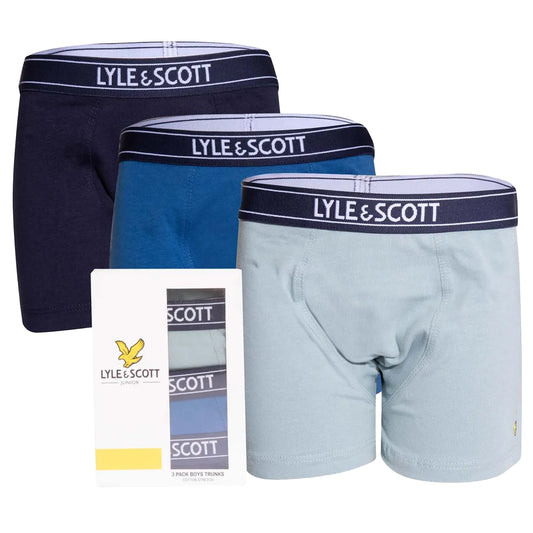 Light Blue-Blue-Navy - Front - Lyle & Scott Boys Chadwick Boxer Shorts (Pack of 3)