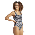 Black-Grey - Pack Shot - Adidas Womens-Ladies Essentials Animal Print U-Back One Piece Swimsuit