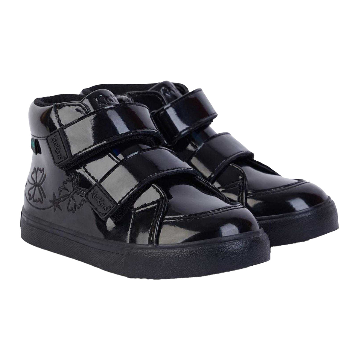 Black - Pack Shot - Kickers Childrens-Kids Tovni Hi Stardust Patent Leather High Top Trainers