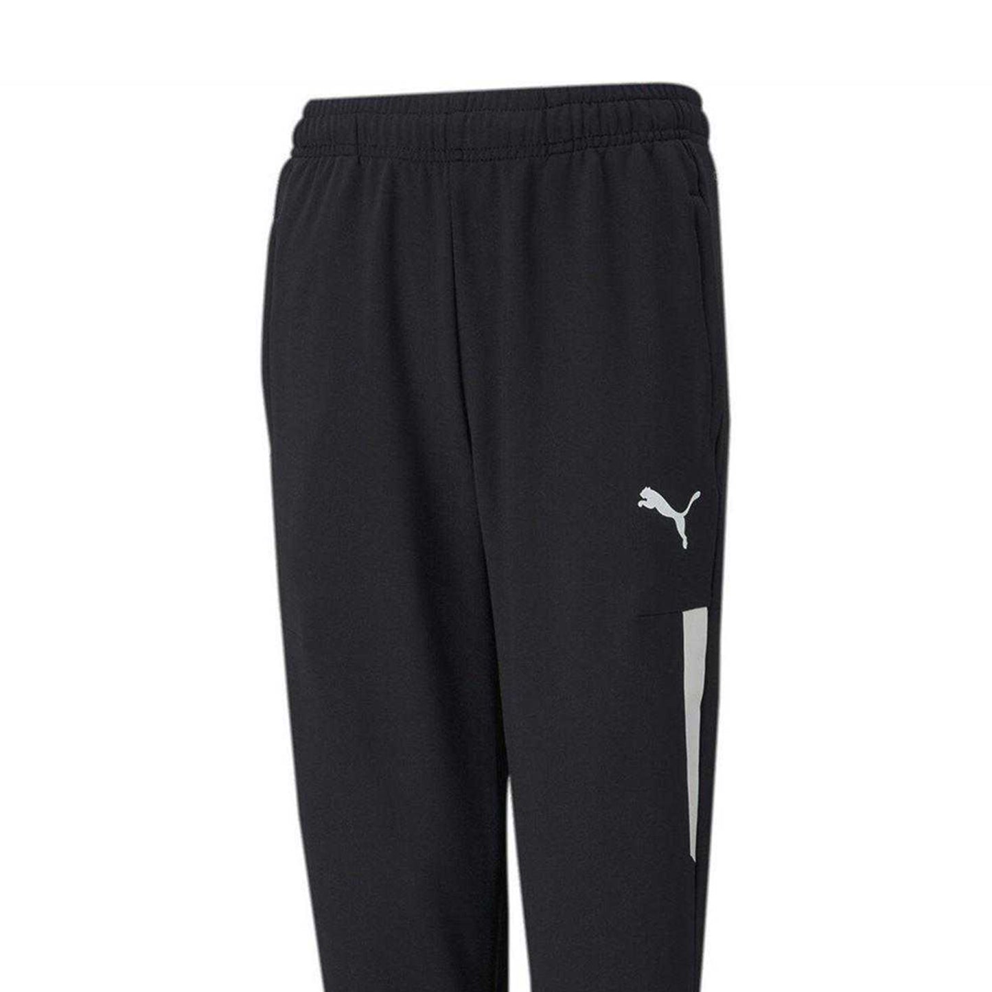 Black-White - Side - Puma Childrens-Kids TeamLIGA Pro Tapered Tracksuit Bottoms