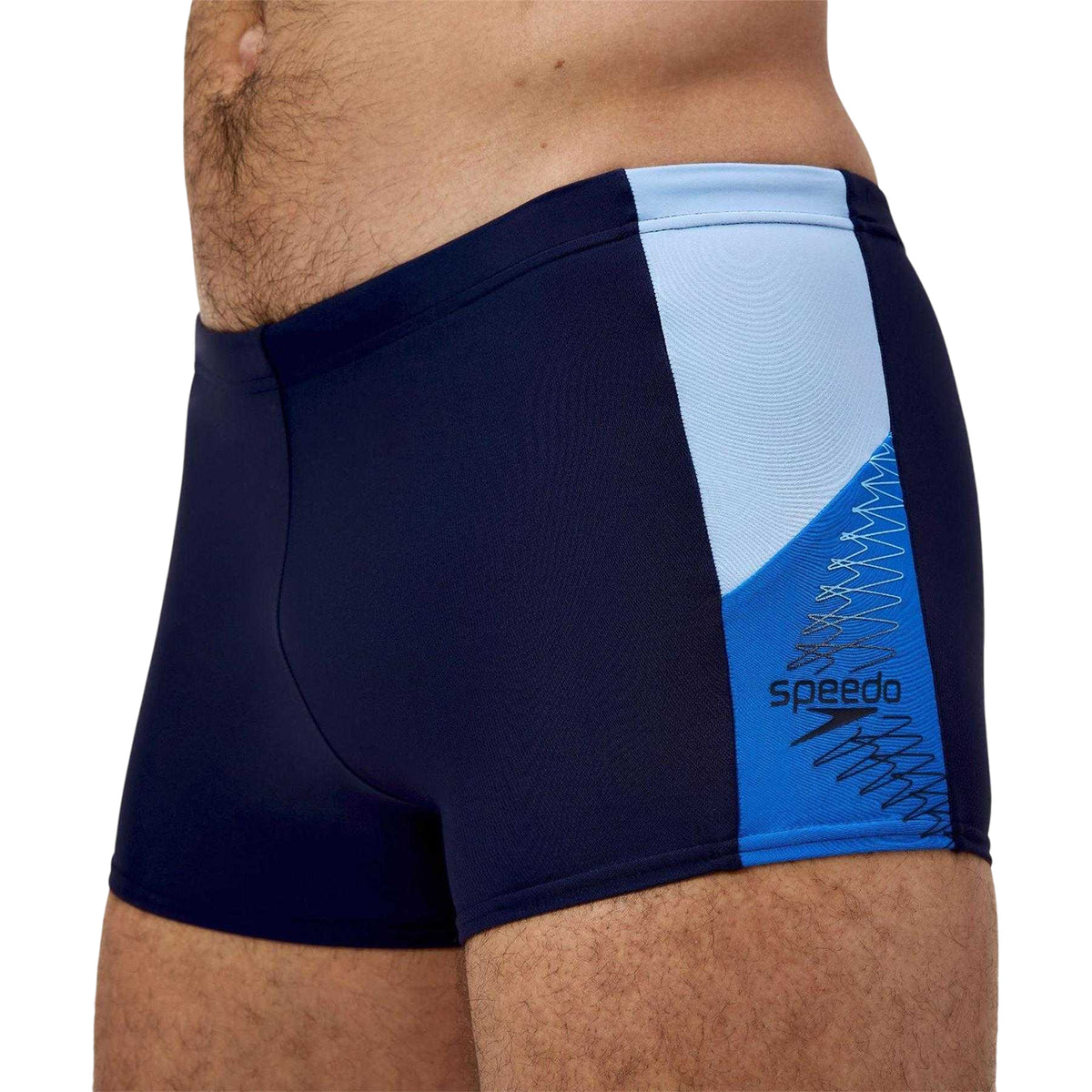 Navy Blue-Lagoon Blue - Side - Speedo Mens Dive Splice Boxer Shorts