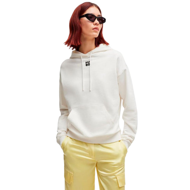 Natural - Side - Hugo Womens-Ladies Delfinia Stacked Logo Embroidered Hoodie