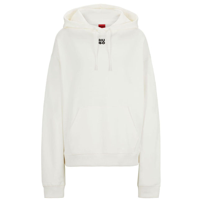 Natural - Front - Hugo Womens-Ladies Delfinia Stacked Logo Embroidered Hoodie