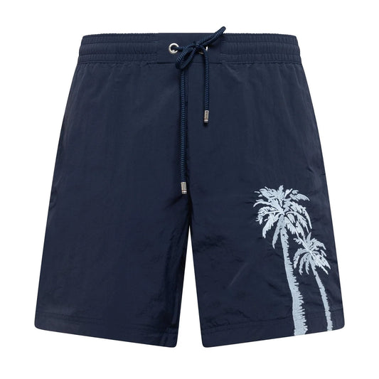 Navy - Front - Hugo Mens Palm Tree Swim Shorts