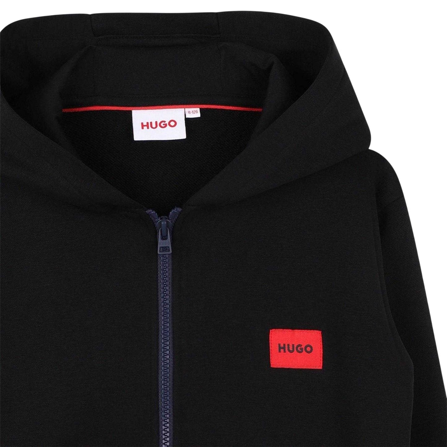 Black - Side - Hugo Childrens-Kids Logo Full Zip Hoodie