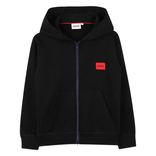 Black - Front - Hugo Childrens-Kids Logo Full Zip Hoodie