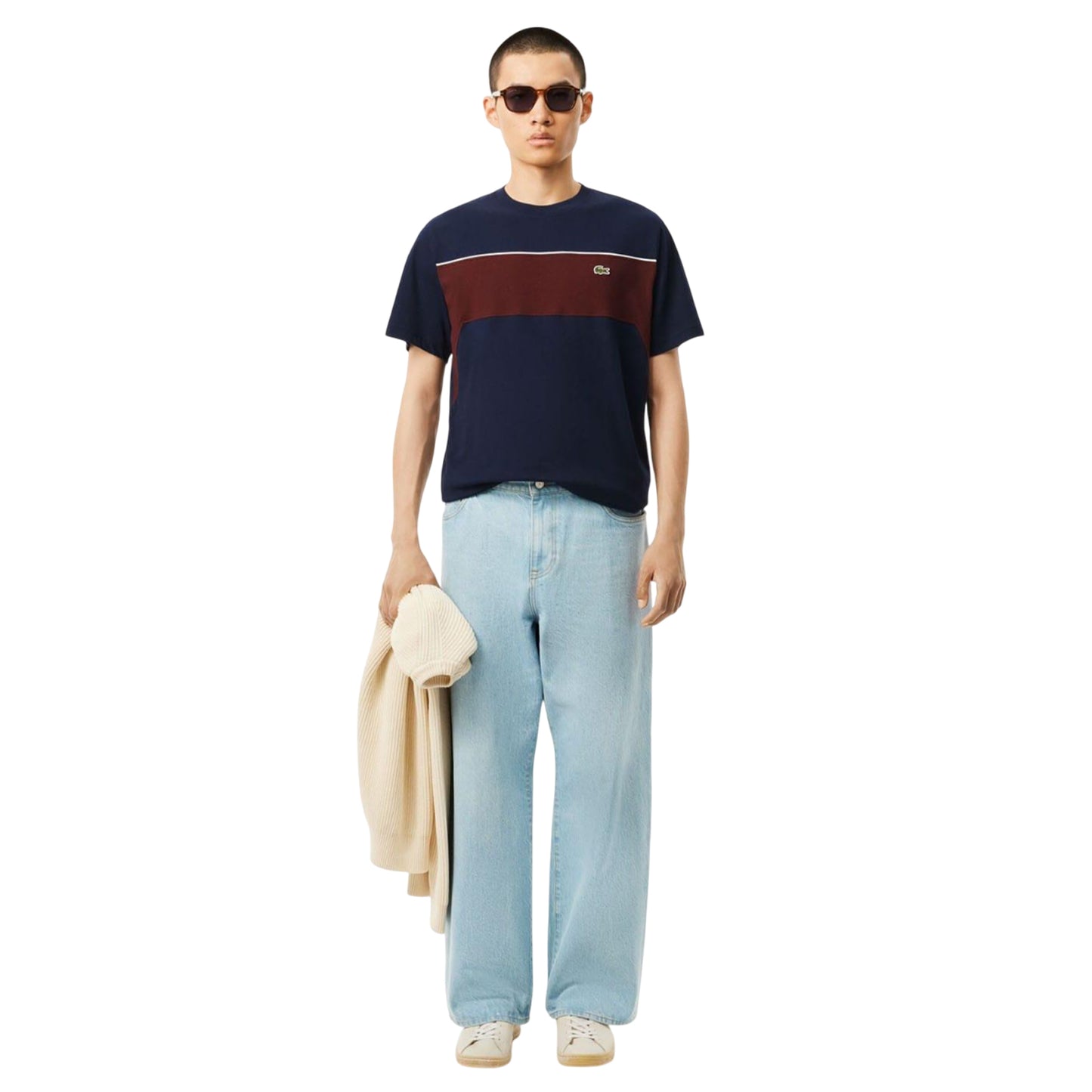 Navy-Red - Close up - Lacoste Mens Colour Block Cotton T-Shirt