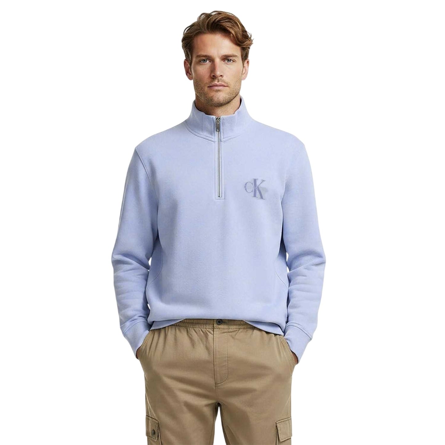 Blue - Side - Calvin Klein Mens Quarter Zip Fleece Top