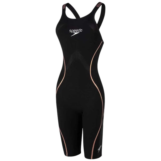 Black-Gold - Front - Speedo Womens-Ladies Intent Streamline One Piece Swimsuit