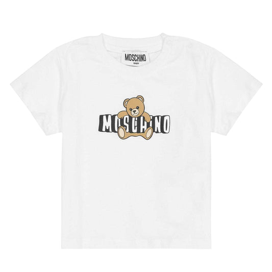 White - Front - Moschino Childrens-Kids Bear Logo T-Shirt