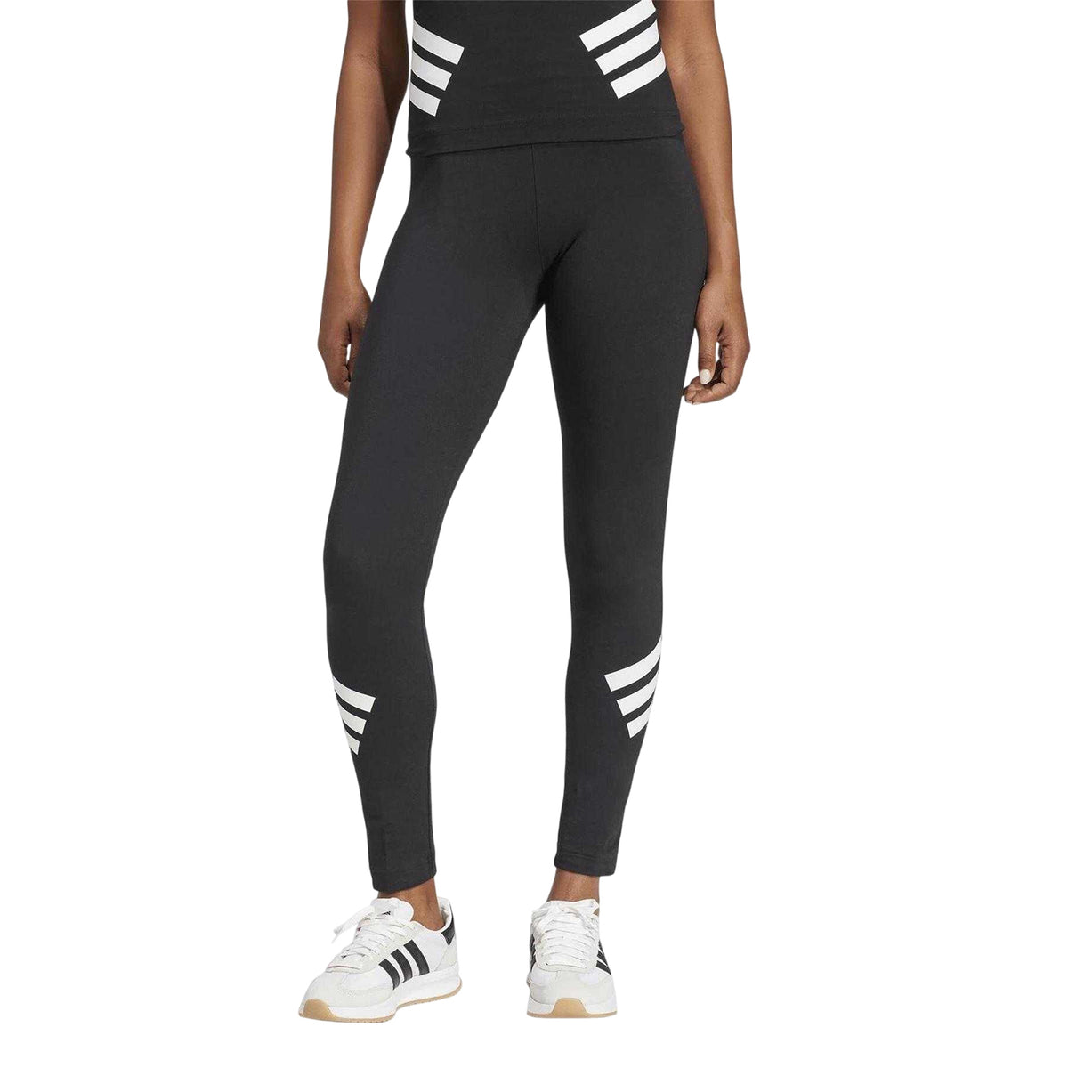 Black - Side - Adidas Womens-Ladies 3 Stripes Leggings