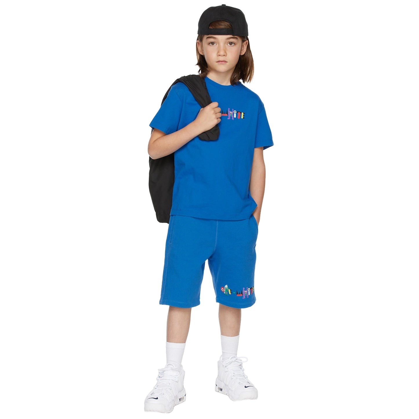 Blue-White - Pack Shot - Off-White Childrens-Kids Monsters Sweat Shorts