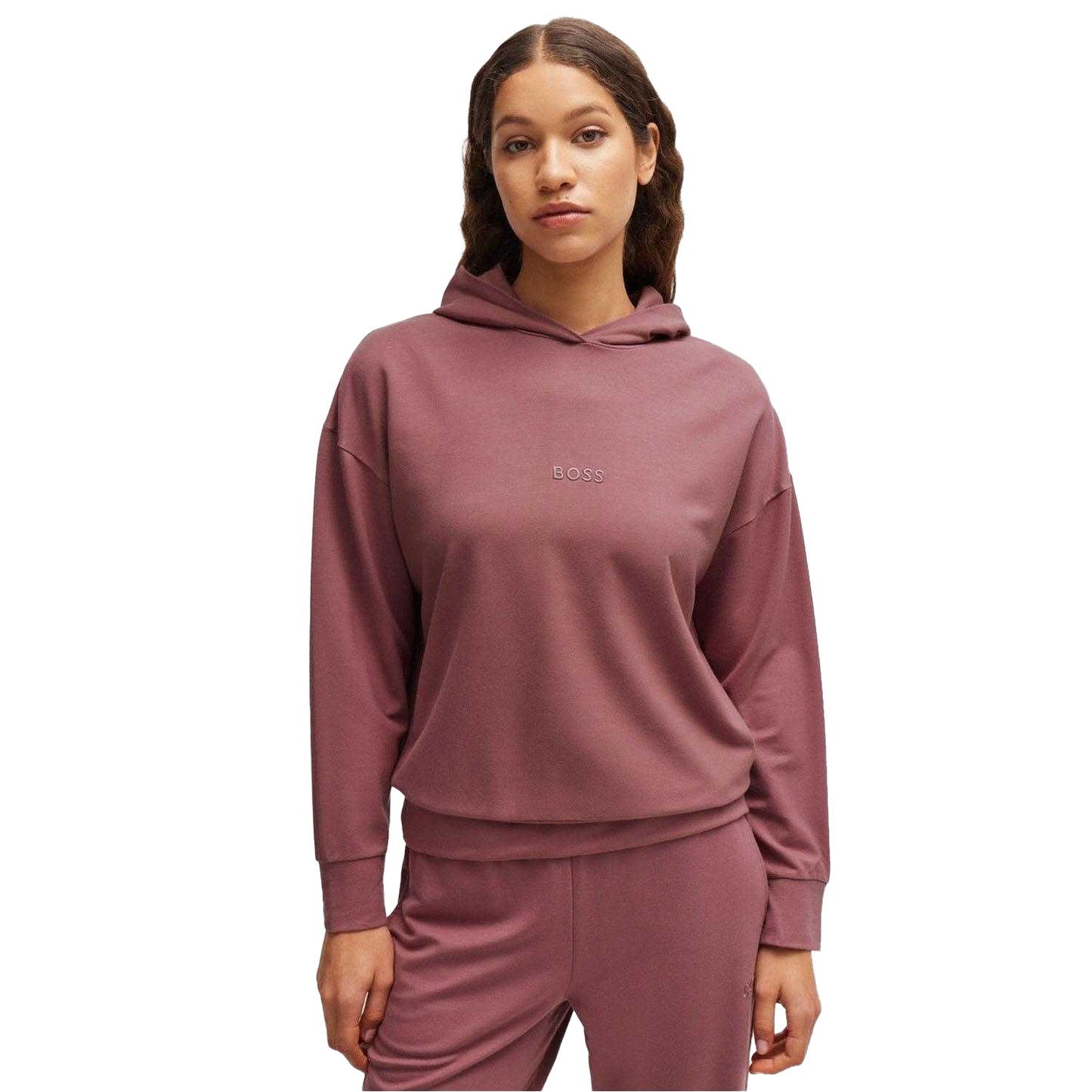 Red - Lifestyle - Boss Womens-Ladies Embroidered Logo French Terry Hoodie