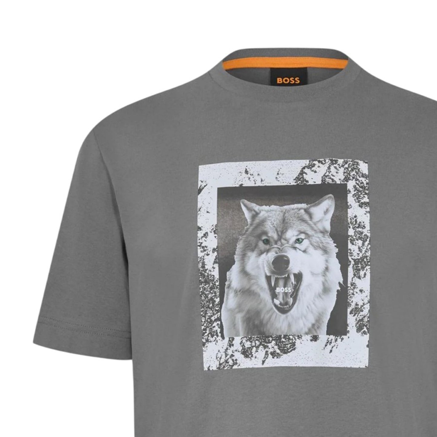 Grey - Side - Boss Mens Lupo Wolf T-Shirt