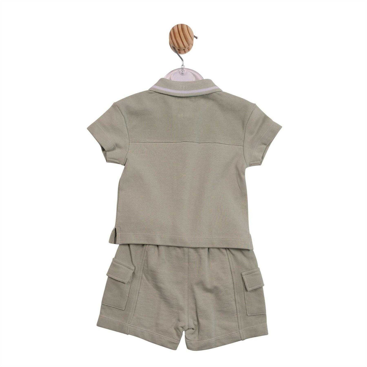 White-Sage - Back - Mintini Baby Boys Two Tone Top & Shorts Set