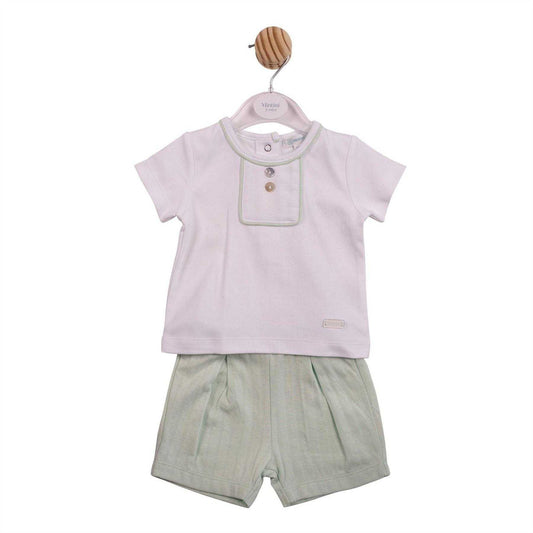 White-Pistachio - Front - Mintini Baby Jacquard Top & Bottom Set