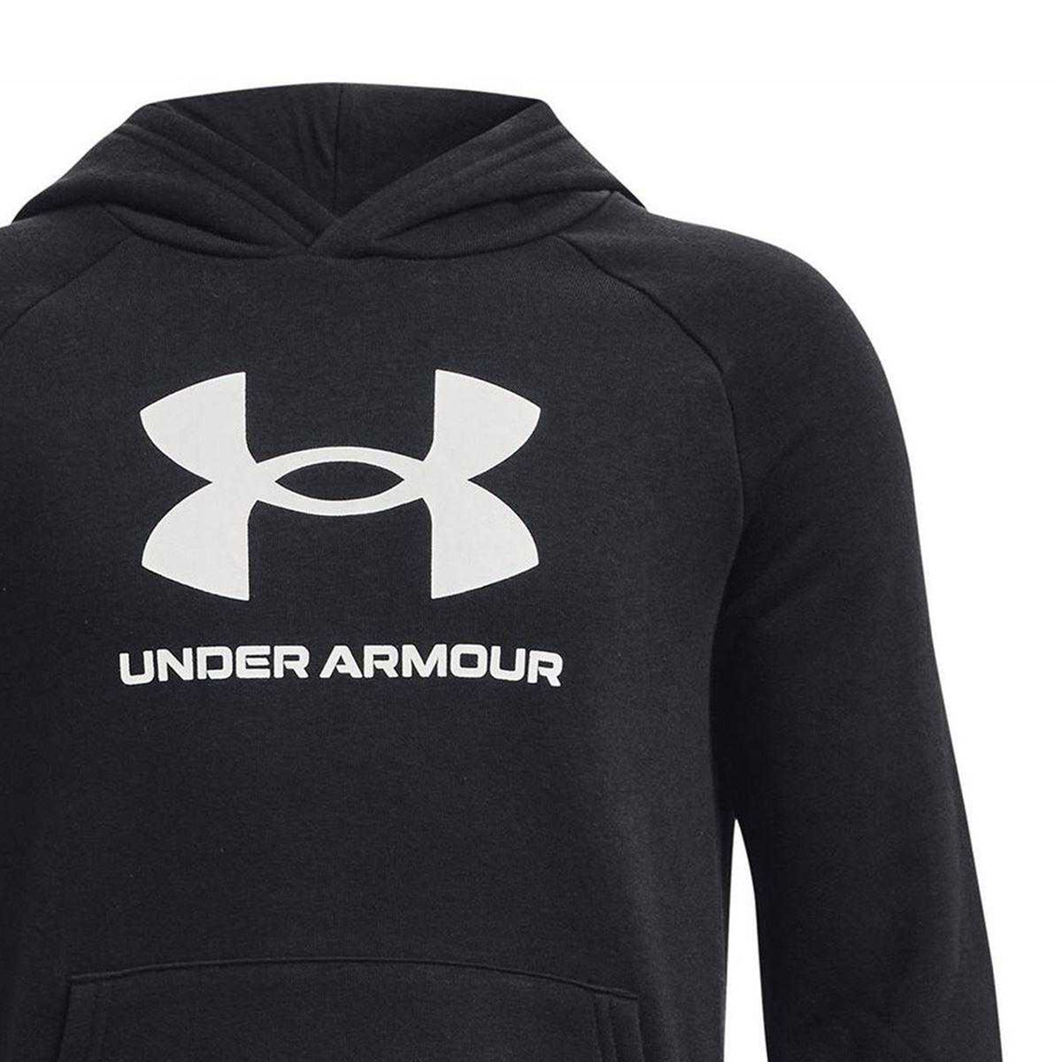 Black - Side - Under Armour Boys Rival Big Logo Fleece Hoodie