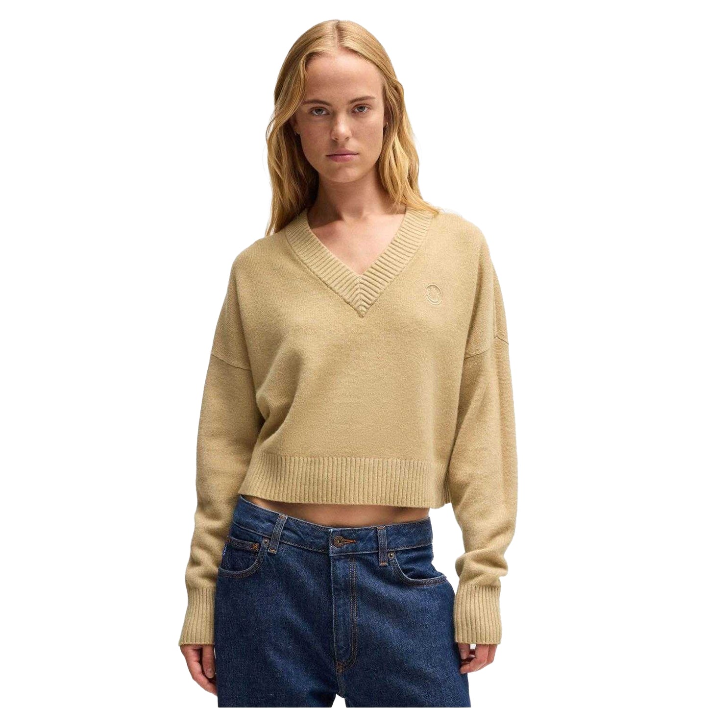 Beige - Lifestyle - Hugo Womens-Ladies Sester B Cropped Relaxed Fit Sweater Top