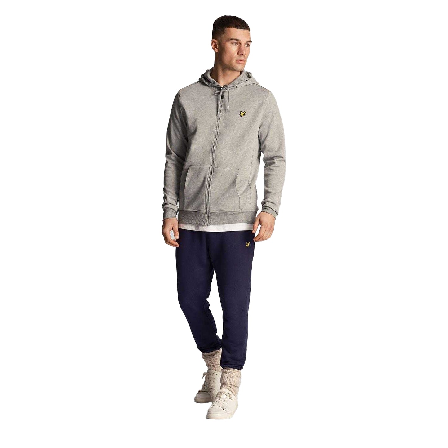 Grey - Pack Shot - Lyle & Scott Mens Fly Fleece Full Zip Hoodie