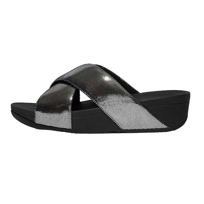 Black - Back - Fit Flop Womens-Ladies Lulu Lustra Criss Cross Strap Sliders