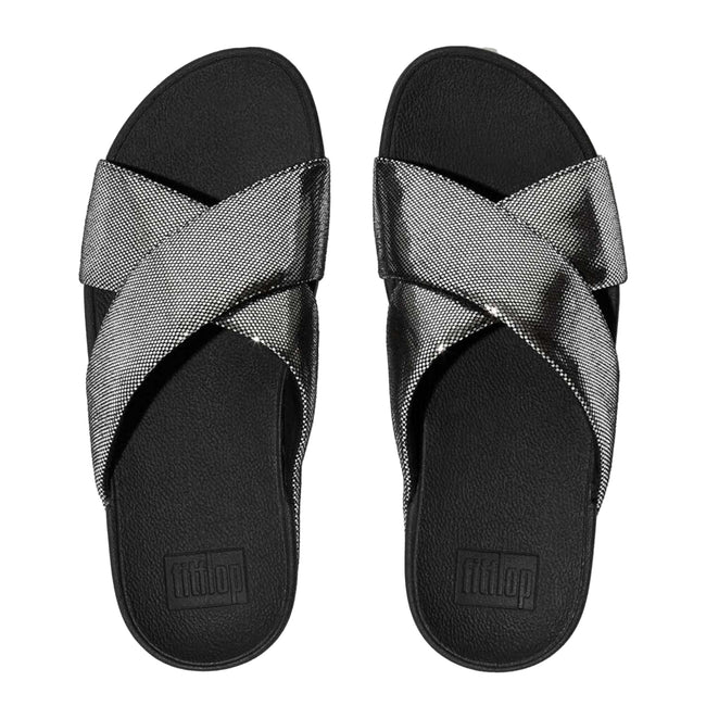 Black - Lifestyle - Fit Flop Womens-Ladies Lulu Lustra Criss Cross Strap Sliders