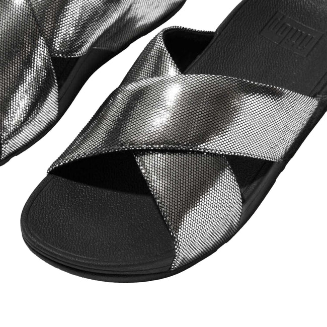 Black - Close up - Fit Flop Womens-Ladies Lulu Lustra Criss Cross Strap Sliders