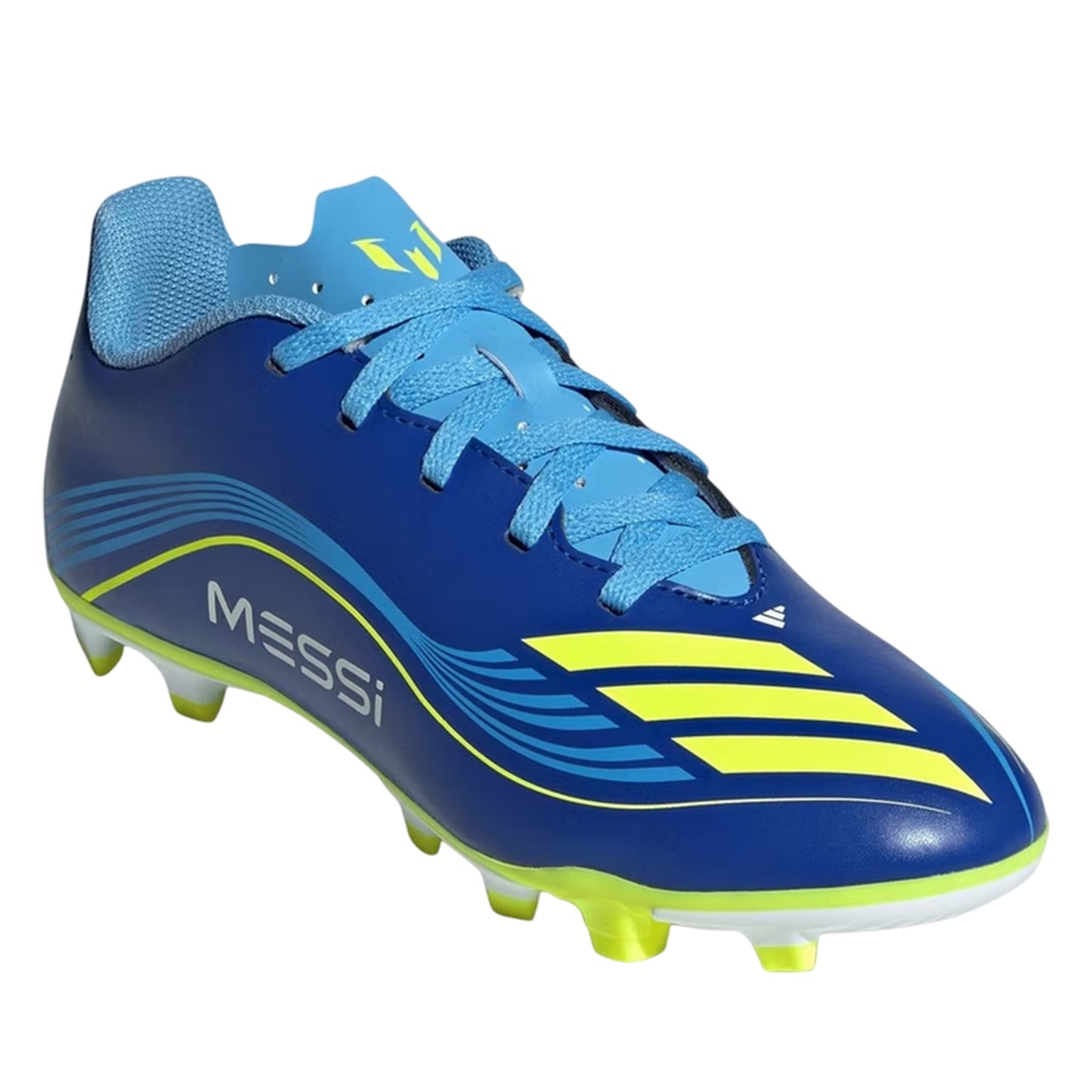 Blue-Yellow - Pack Shot - Adidas Boys F50 Club Lionel Messi Firm Ground Football Boots