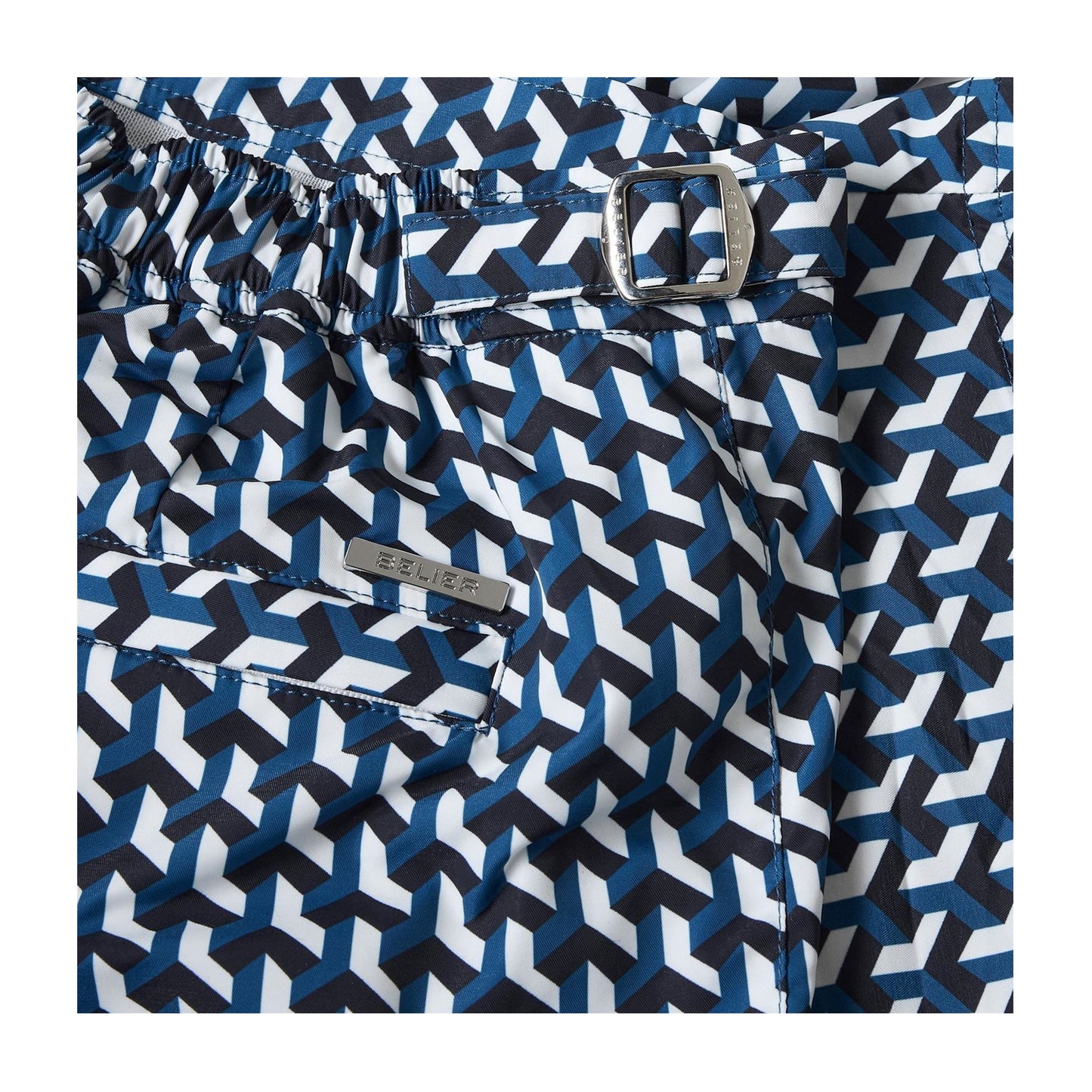 Blue - Side - Belier Mens Geometric Swim Shorts