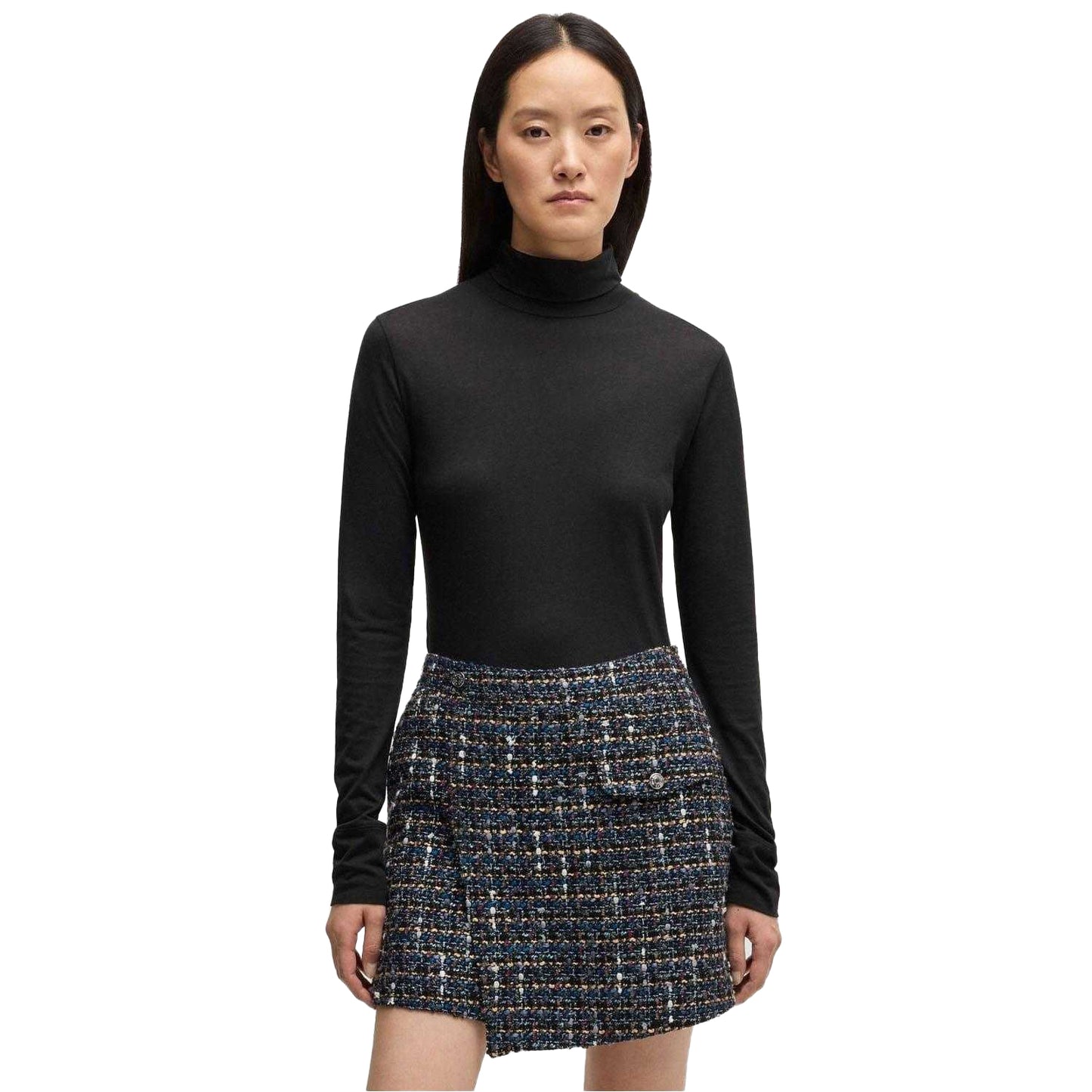 Black - Lifestyle - Boss Womens-Ladies C Emerie Roll Neck Slim Top