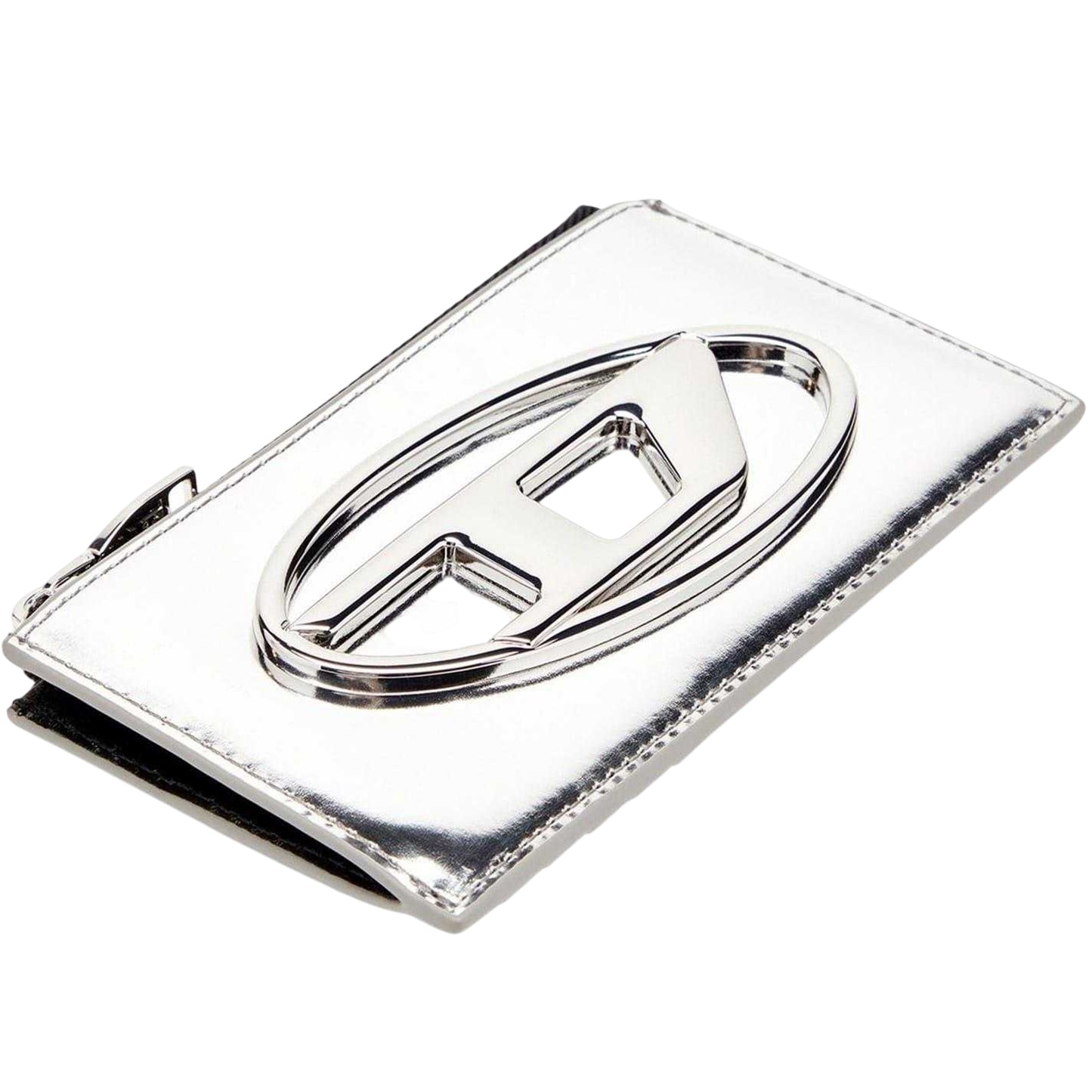 Silver - Lifestyle - Diesel Metal Logo Leather Card Holder