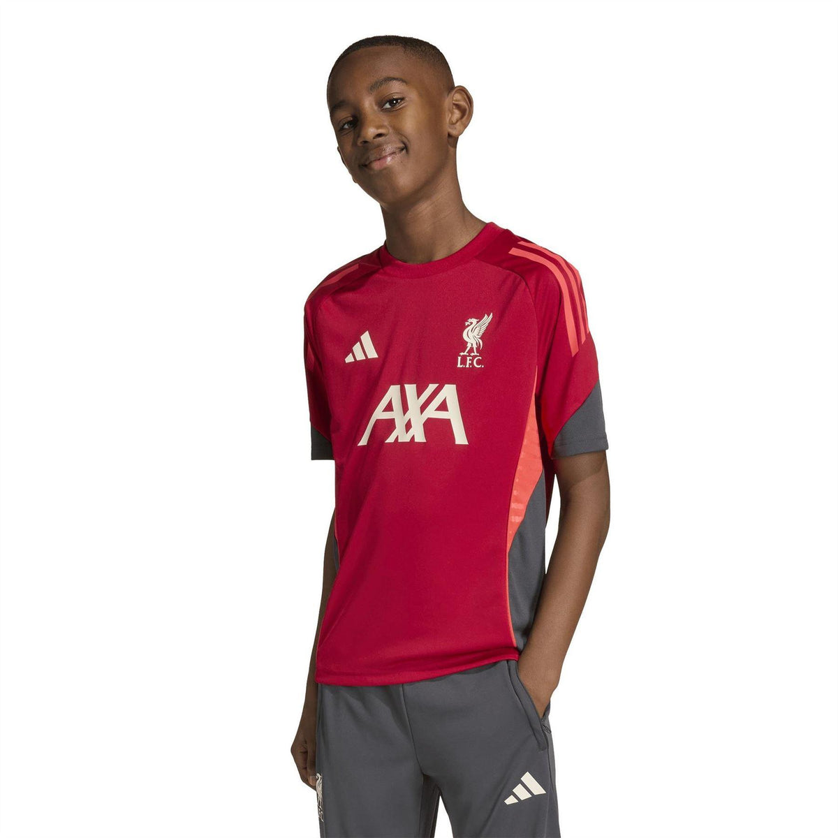 Red-White - Pack Shot - Adidas Childrens-Kids Tiro 25 Competition Liverpool FC Training T-Shirt