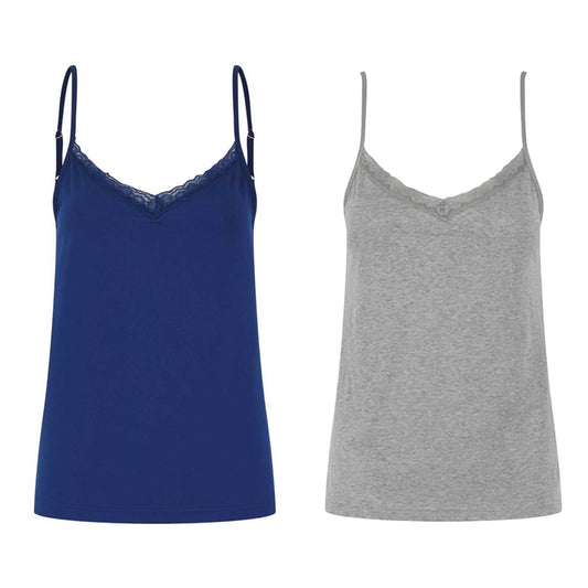 Blue-Grey Marl - Front - Ted Baker Womens-Ladies Quinn Spaghetti Strap Nightdress (Pack of 2)