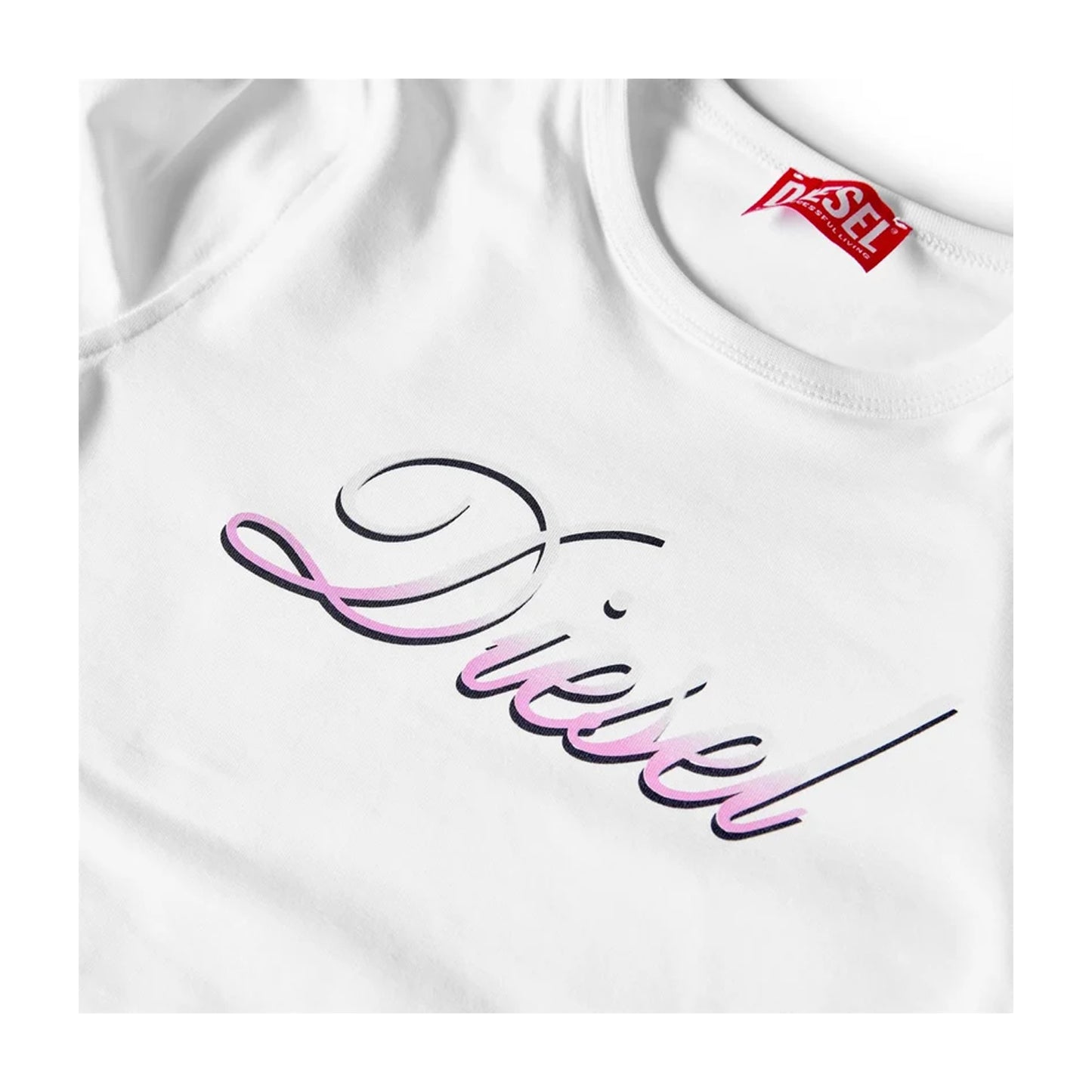 White - Side - Diesel Womens-Ladies Gradient Logo Cropped Fitted T-Shirt