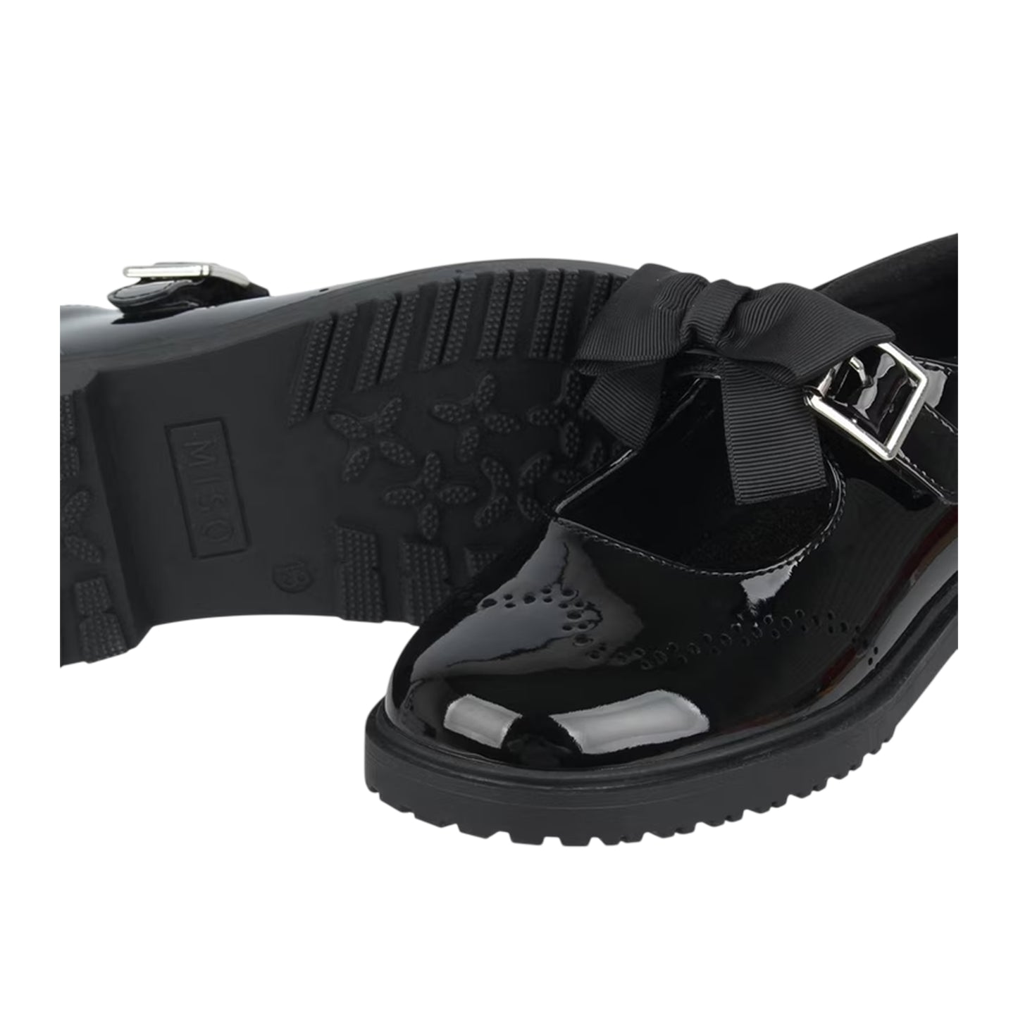 Black - Lifestyle - Miso Childrens-Kids Bow Chunky Sole Mary Janes