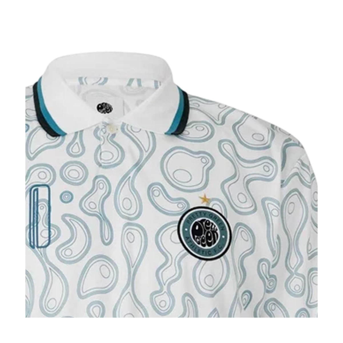 White - Side - Pretty Green Mens Patterned Regular Football Polo Shirt