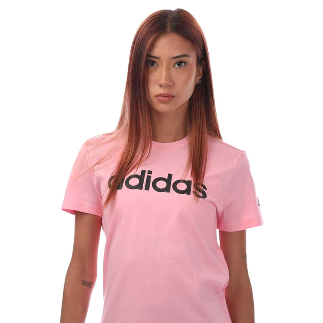 Pink-Black - Side - Adidas Womens-Ladies Essentials Logo Slim T-Shirt
