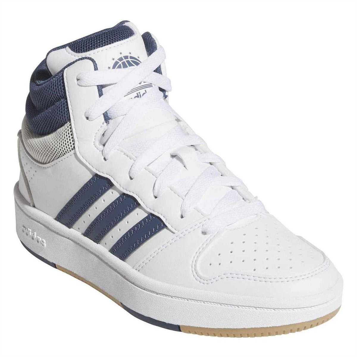 White - Pack Shot - Adidas Childrens-Kids Hoops 3 Stripes High Top Trainers
