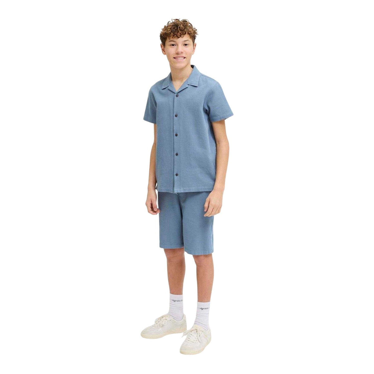 Blue Mirage - Pack Shot - Jack And Jones Boys Plain Waffle Top & Bottom Set