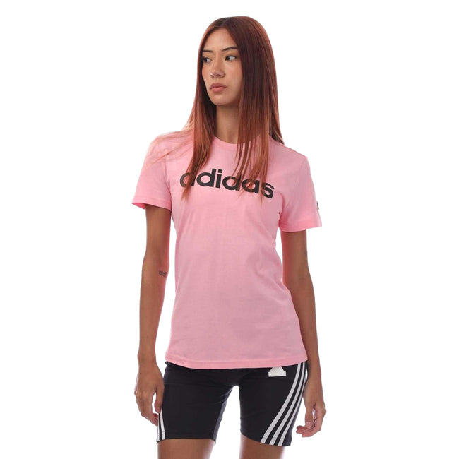 Pink-Black - Front - Adidas Womens-Ladies Essentials Logo Slim T-Shirt