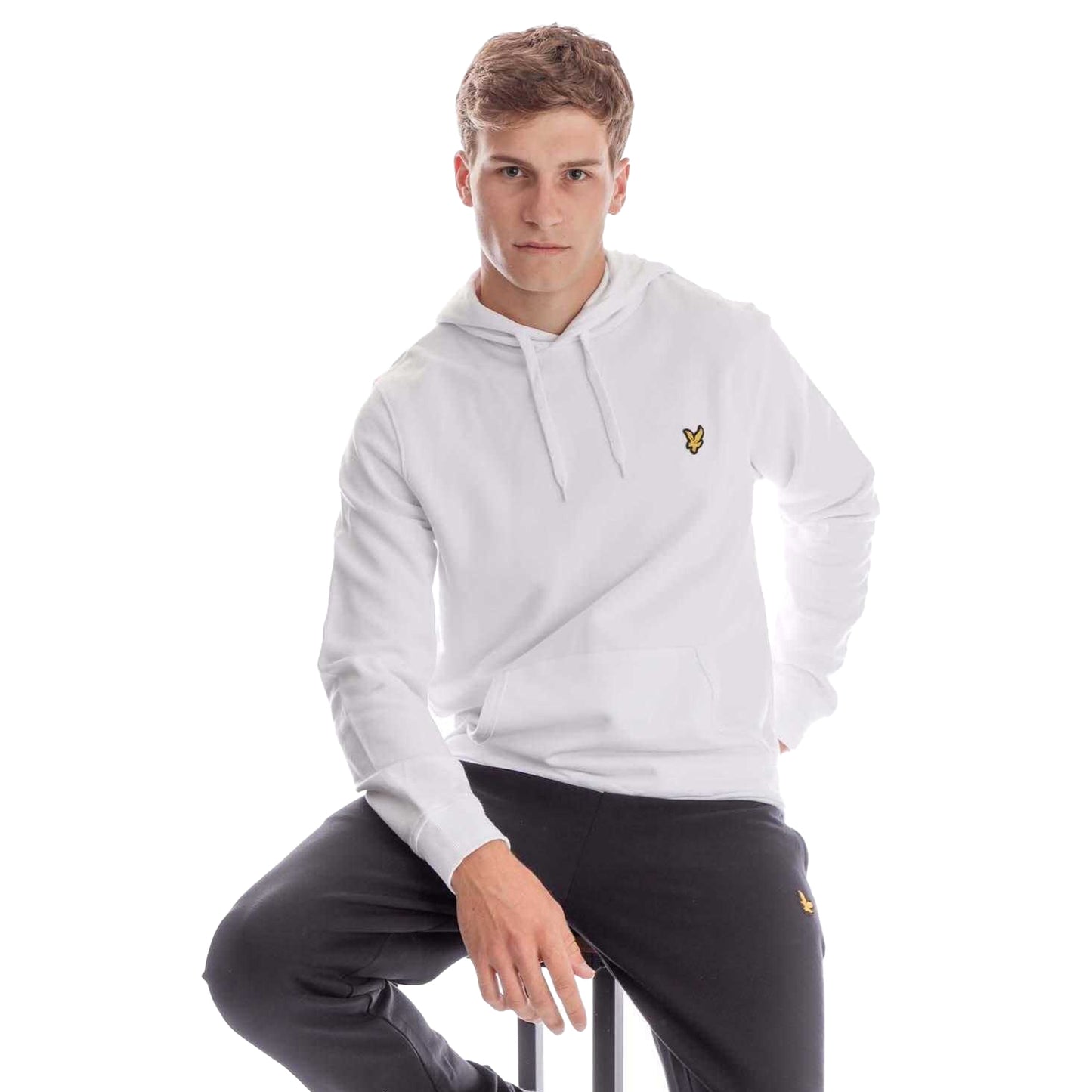 White - Lifestyle - Lyle & Scott Mens Logo Loop Back Hoodie