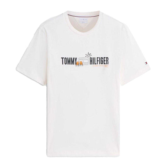 Ivory - Front - Tommy Hilfiger Mens Summer Chest Print Regular T-Shirt