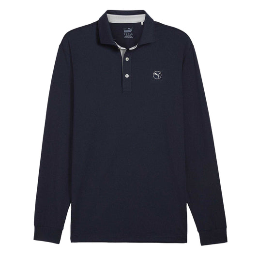 Navy-Ash Grey - Front - Puma Mens Cloudspun Midweight Long-Sleeved Polo Shirt