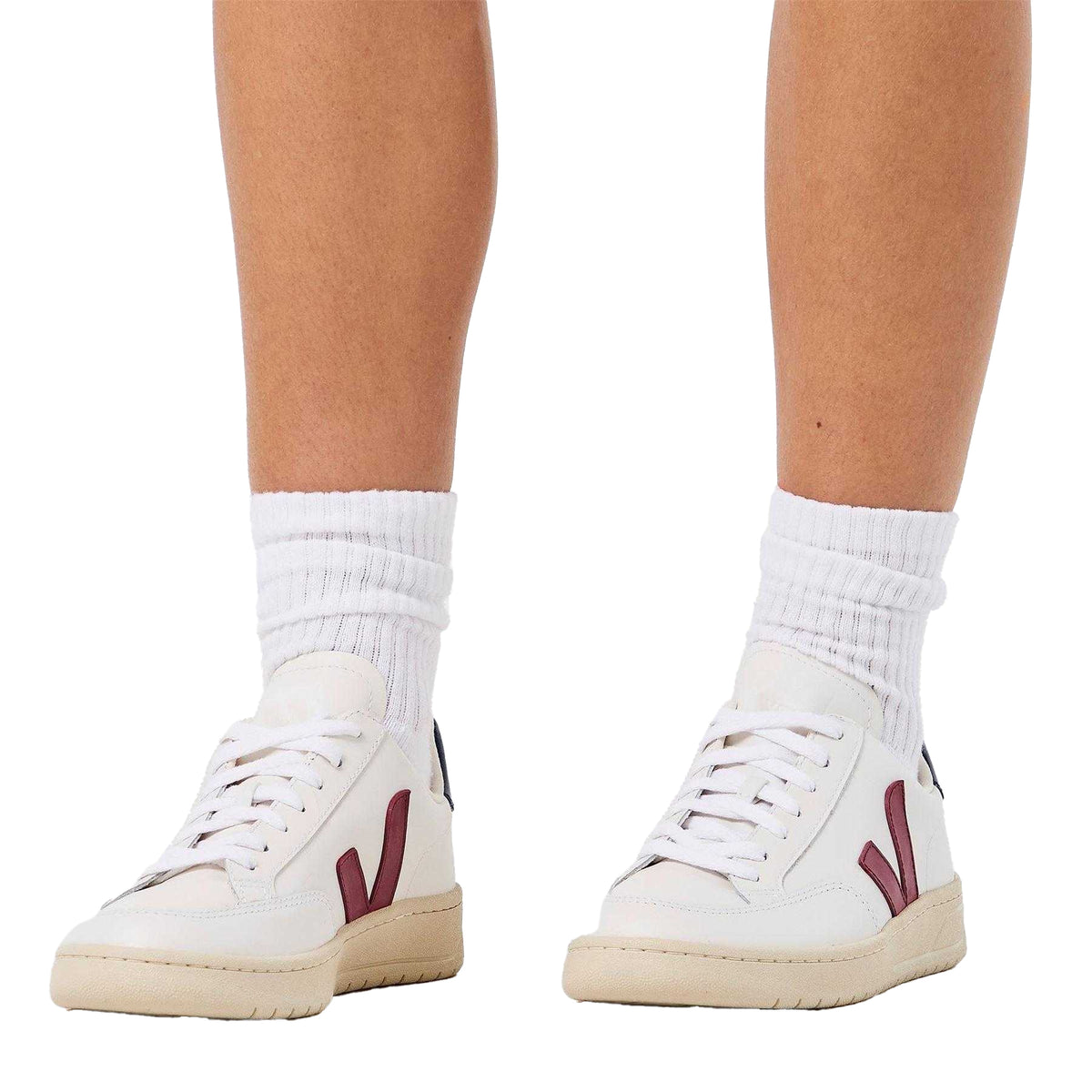 White - Pack Shot - Veja Mens V Leather Court Trainers