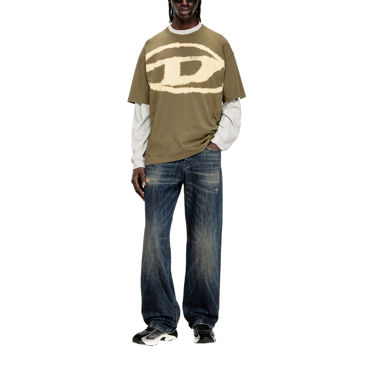 Green - Lifestyle - Diesel Mens T-Boxt Bleached Logo Oversized T-Shirt