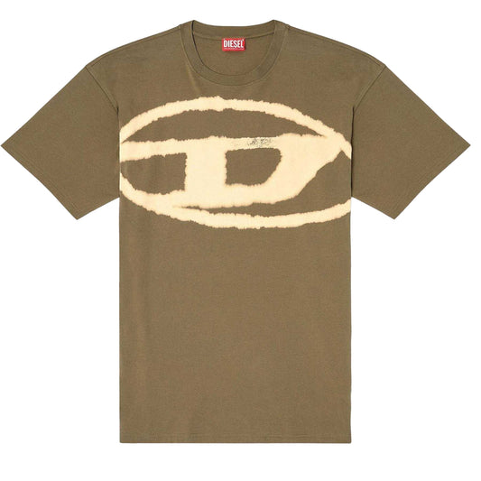 Green - Front - Diesel Mens T-Boxt Bleached Logo Oversized T-Shirt