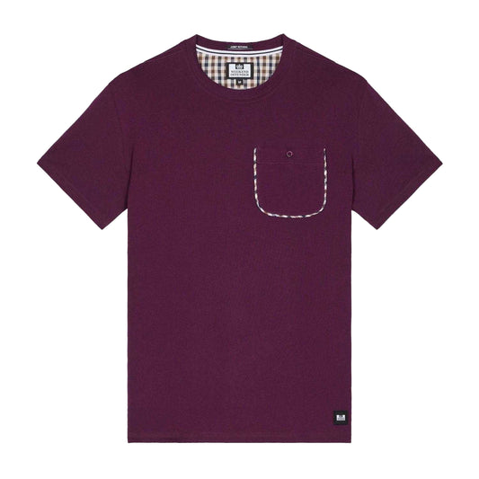 Berry - Front - Weekend Offender Mens Sutton Checked Chest Pocket T-Shirt