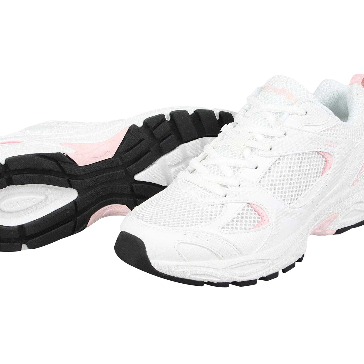 White-Pink - Lifestyle - USA Pro Womens-Ladies Pro Mira Synthetic Leather Trainers